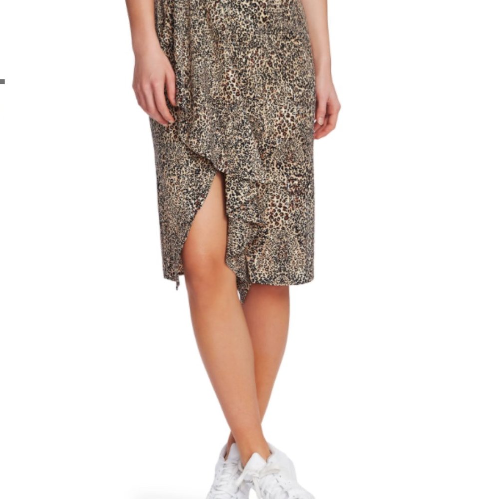 Ruffle Front Leopard Print Pencil Skirt